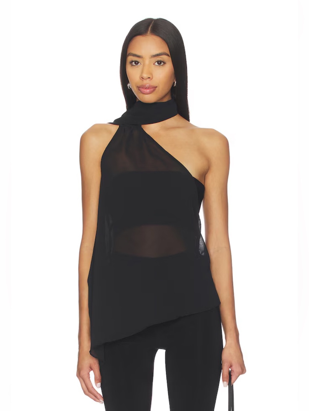 NWT superdown Black One-Shoulder Sheer Halter Top